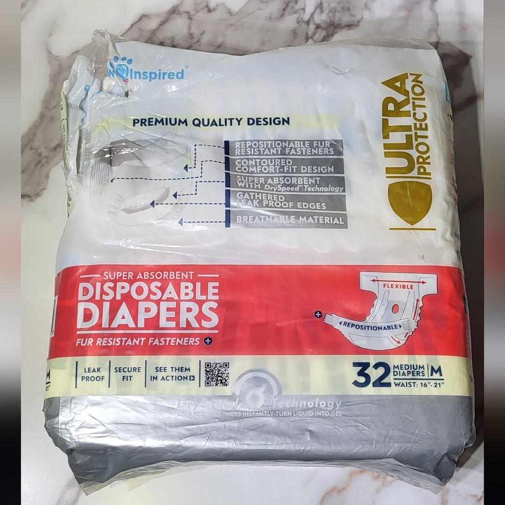 Paw Inspired NIP Super Absorbent 32 Count Female Dog Disposable Diapers Medium - Picture 7 of 9